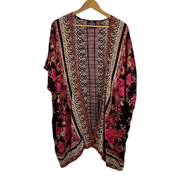 Angie‎ Womens Floral Print Kimono Swim Cover Up Sz M Boho Flowy Hippie Festival - Picture 4 of 12